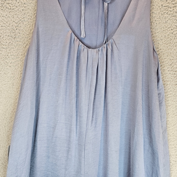Lush Women Maxi Romper Sz S Lilac-Blue Satin Soft Lined Zip & Tie  Back Wide Leg - Picture 8 of 11